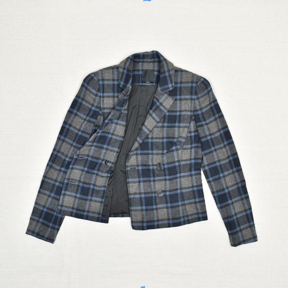 Bebe Women Double Breasted Blazer Plaid Polyester Gray Size 4 Acrylic Blend - Picture 2 of 8